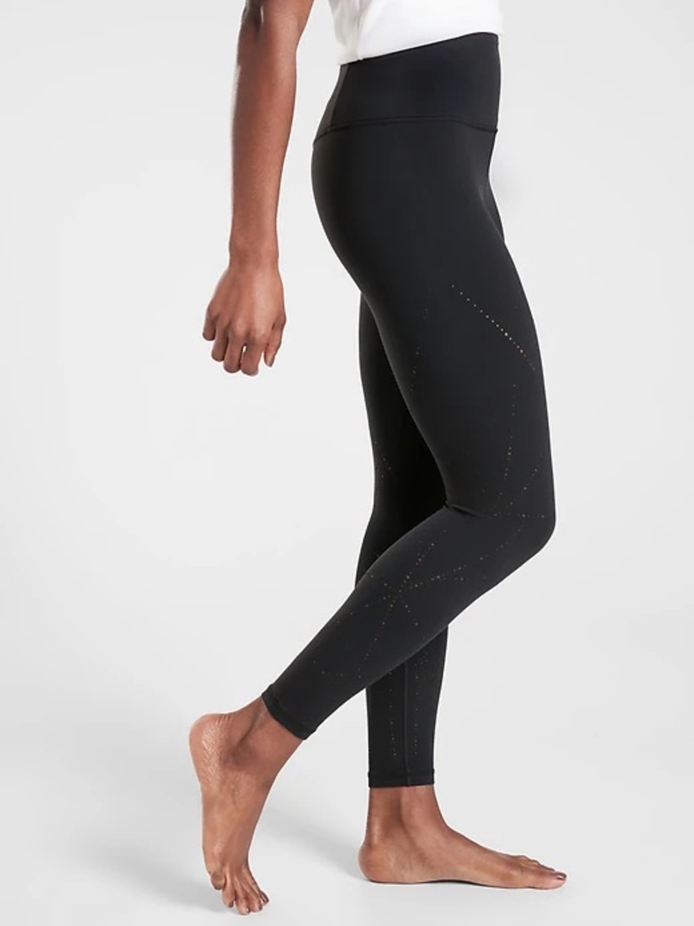 Athleta Elation Laser Cut Tight Leggings Black High Rise Yoga Pants Size SP - Picture 2 of 7